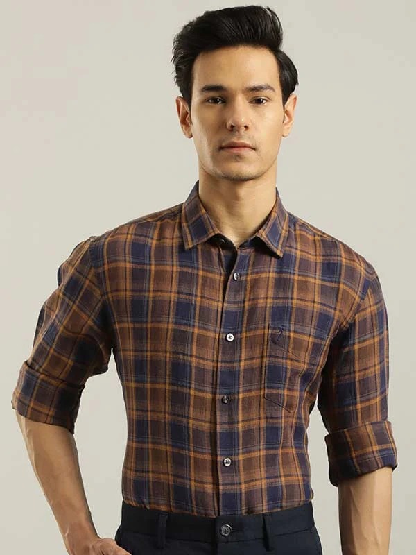 Indian Terrain Men Checkered Brown Shirt